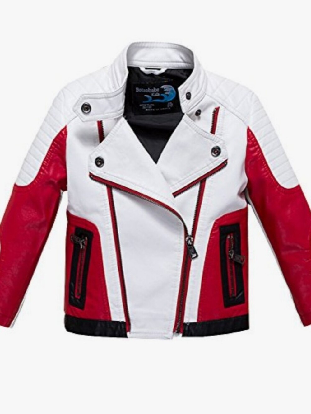 Kids White and Red Moto-Style Biker Jacket by Budermmy EUC Size 7-8